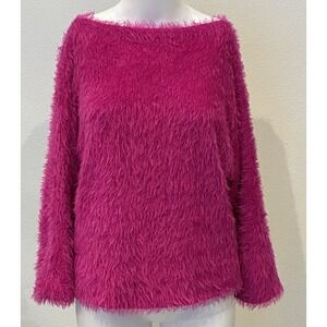 Womens Mongolian Faux Fur Shaggy Sweater XS Fuchsia Barbiecore Baddie